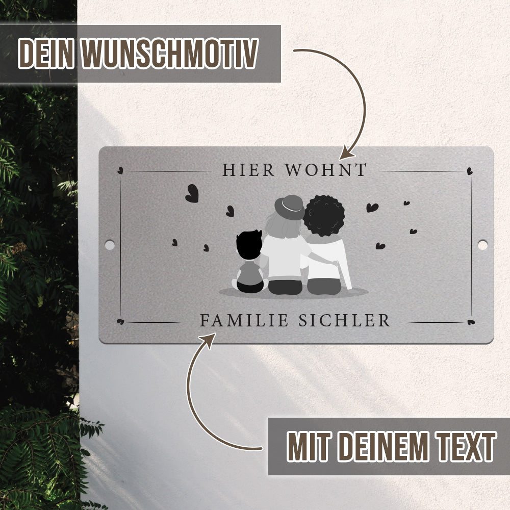 Türschild We are family - Zwei Frauen mit Sohn (personalisierbar)