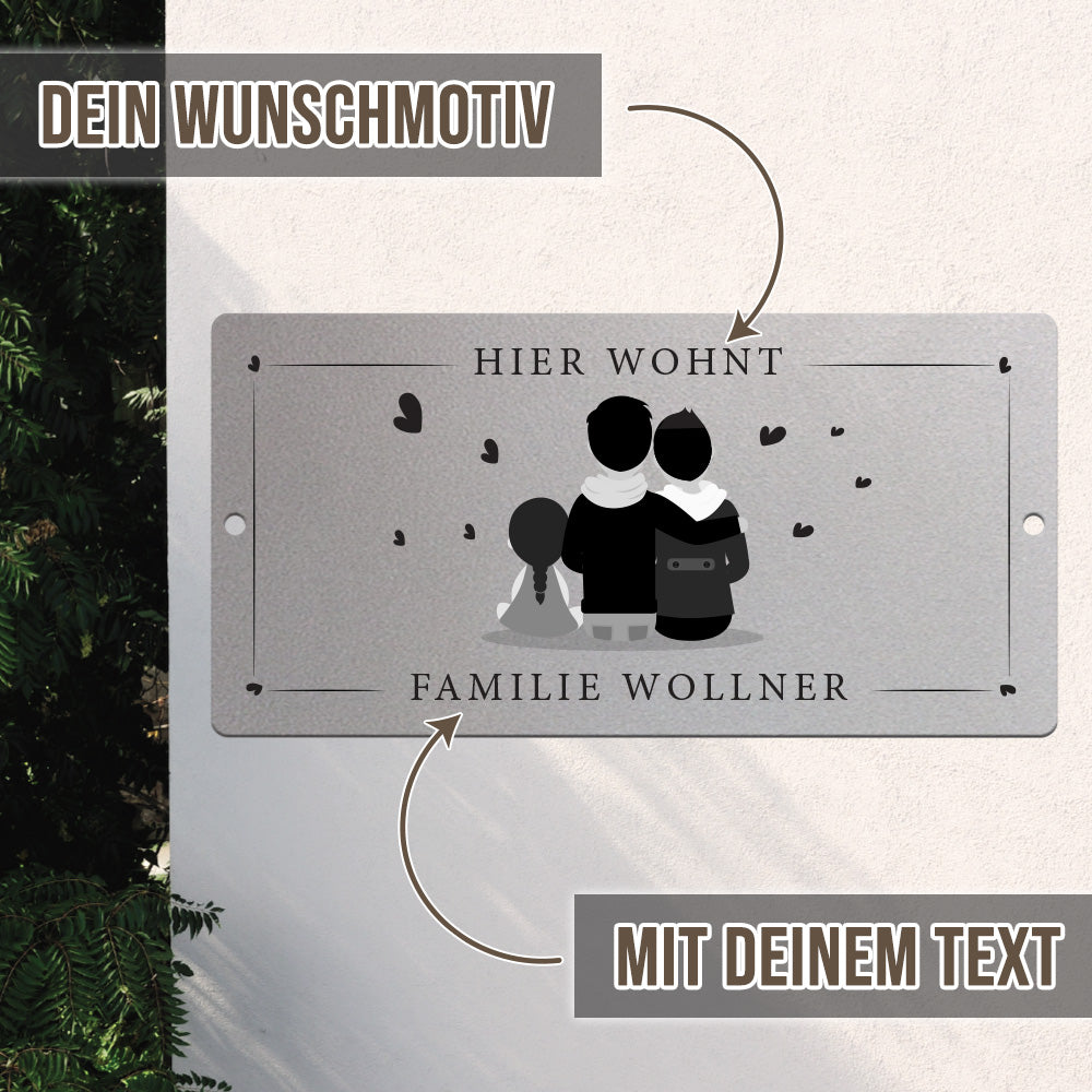Türschild We are family - Zwei Männer mit Tochter (personalisierbar)