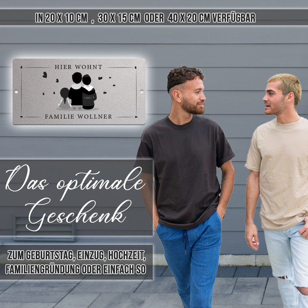 Türschild We are family - Zwei Männer mit Tochter (personalisierbar)