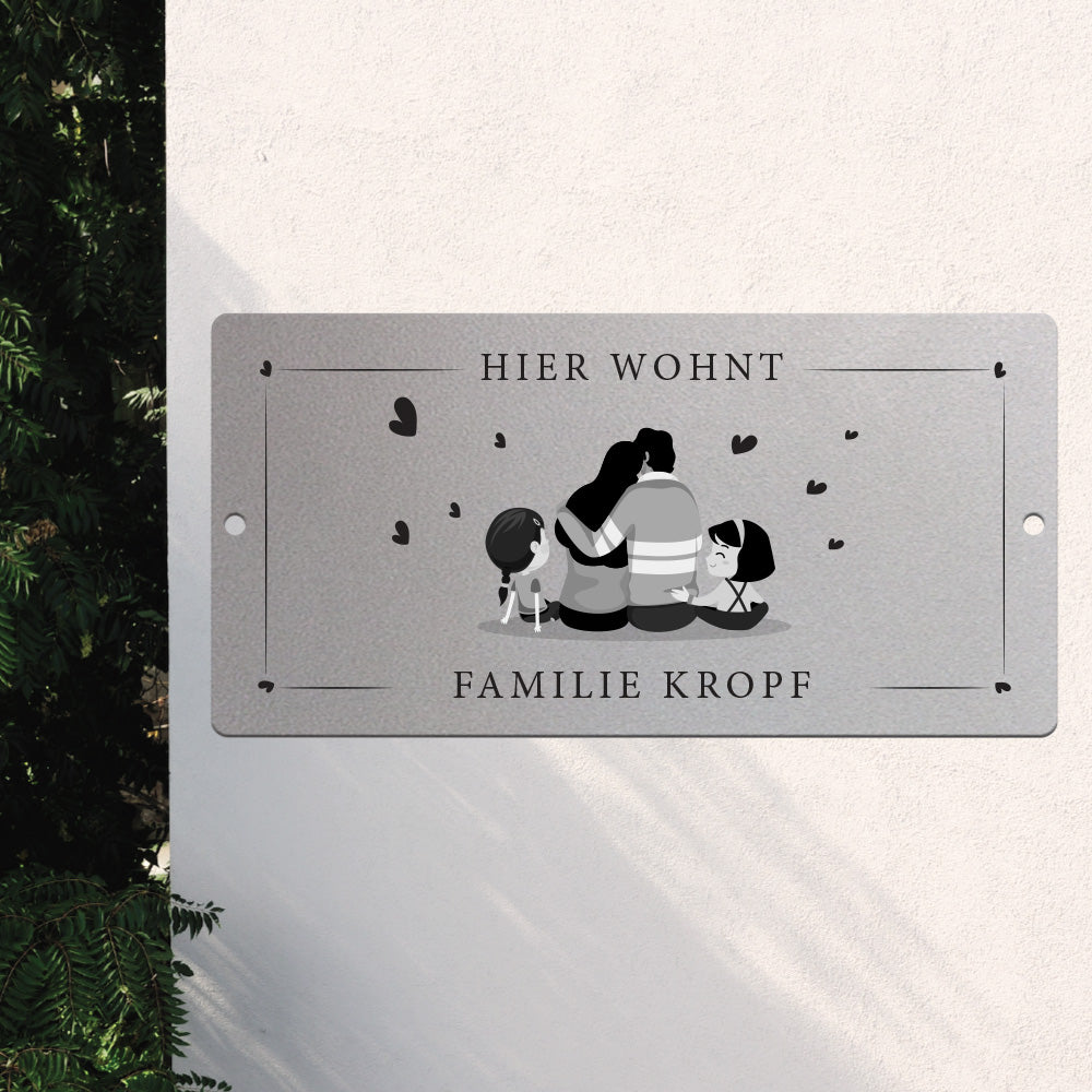 Türschild We are family - Eltern, 2 Töchter (personalisierbar)
