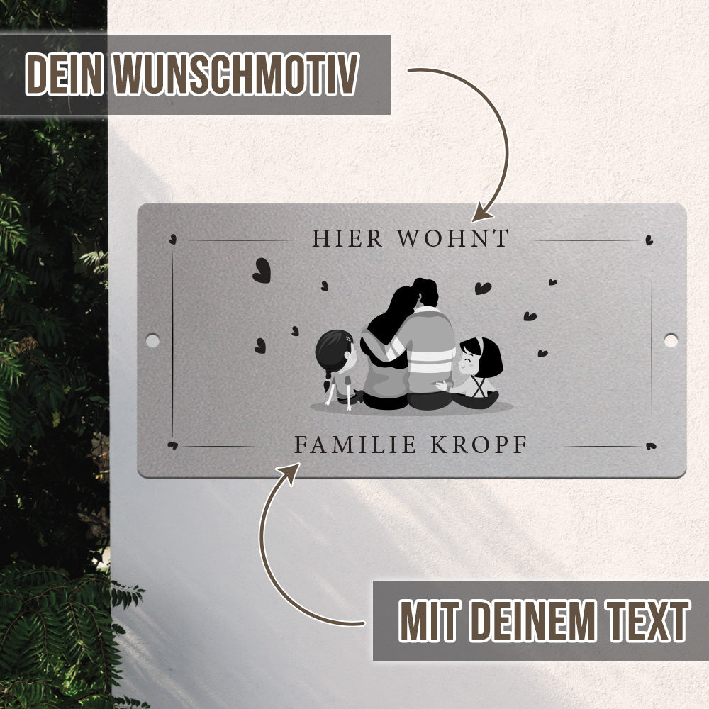 Türschild We are family - Eltern, 2 Töchter (personalisierbar)