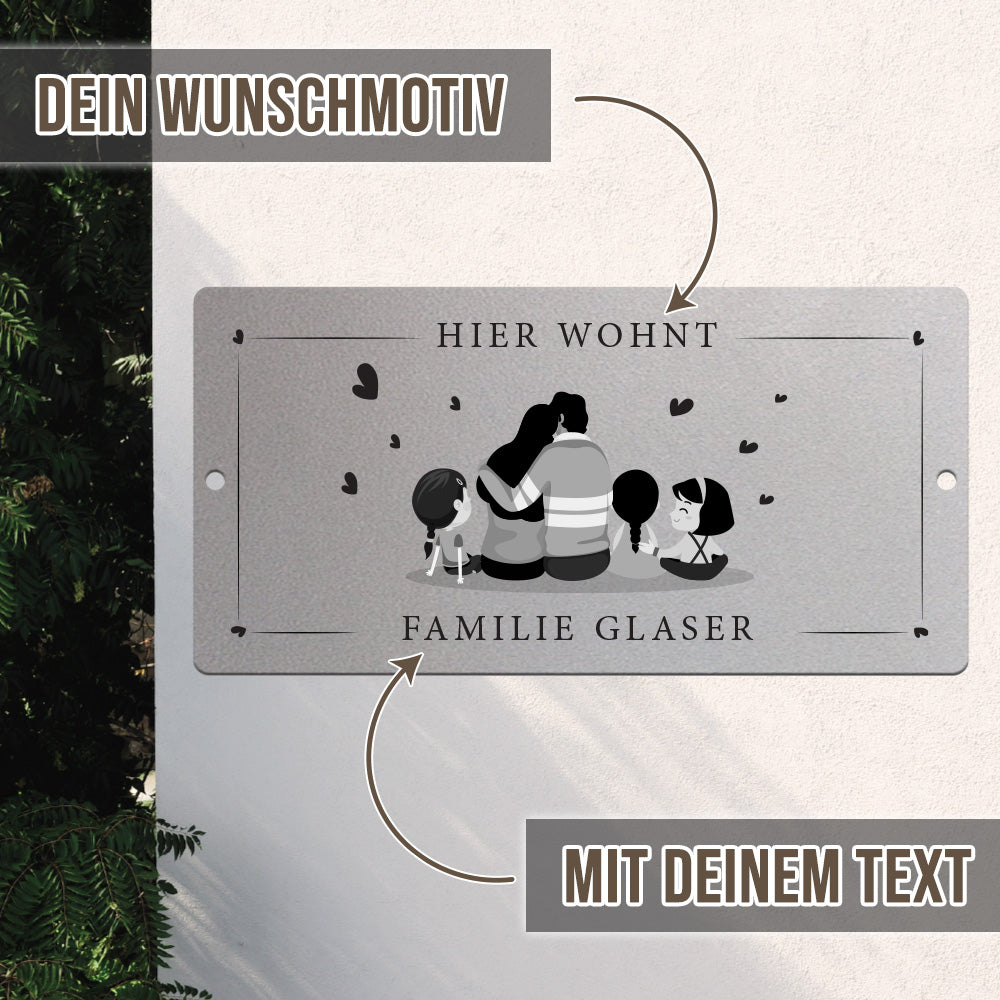 Türschild We are family - Eltern, 3 Töchter (personalisierbar)