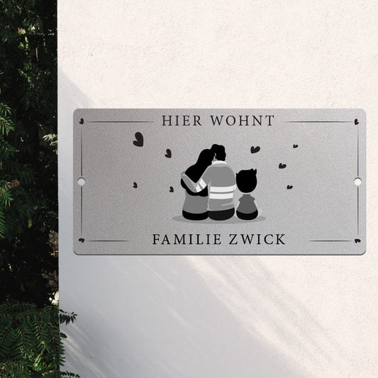 Türschild We are family - Eltern und 1 Sohn (personalisierbar)