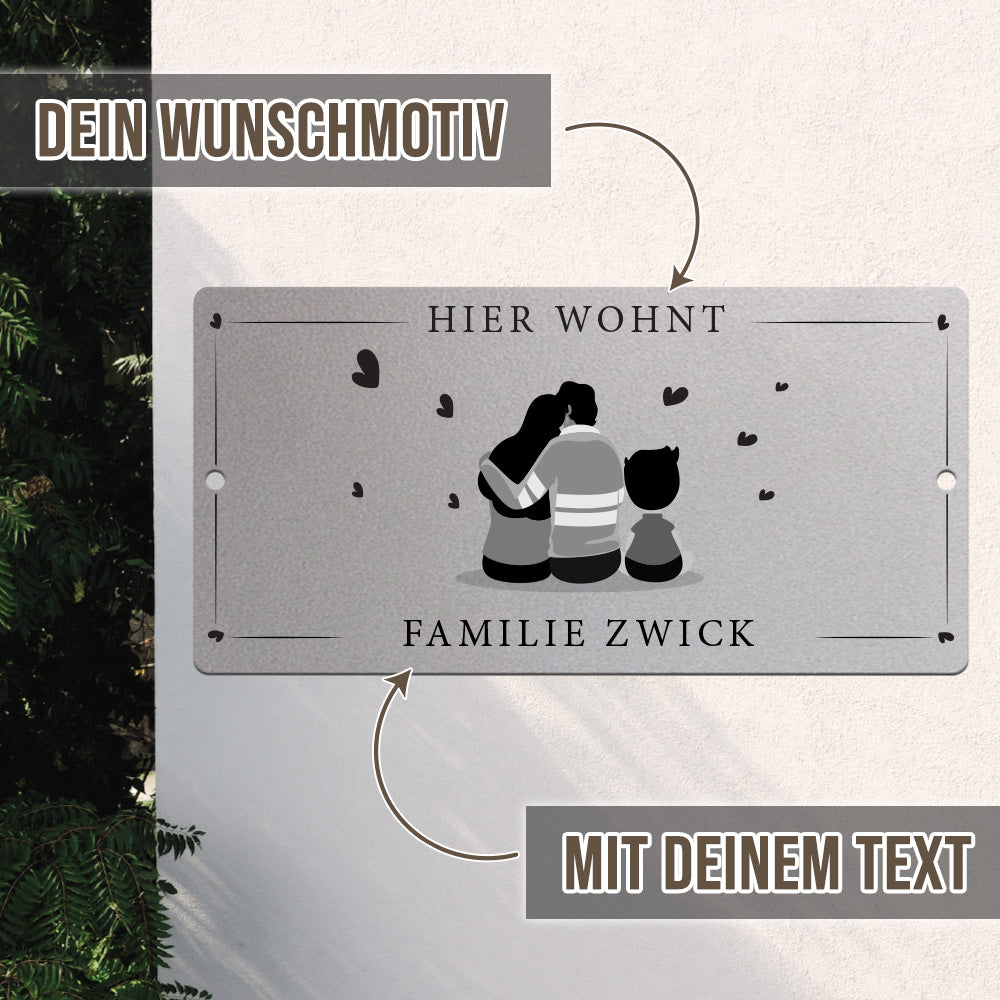 Türschild We are family - Eltern und 1 Sohn (personalisierbar)