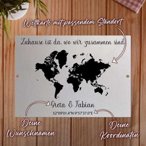 Geschenk Weltkarte mit Koordinaten - personalisiert Tafel Craftbrothers