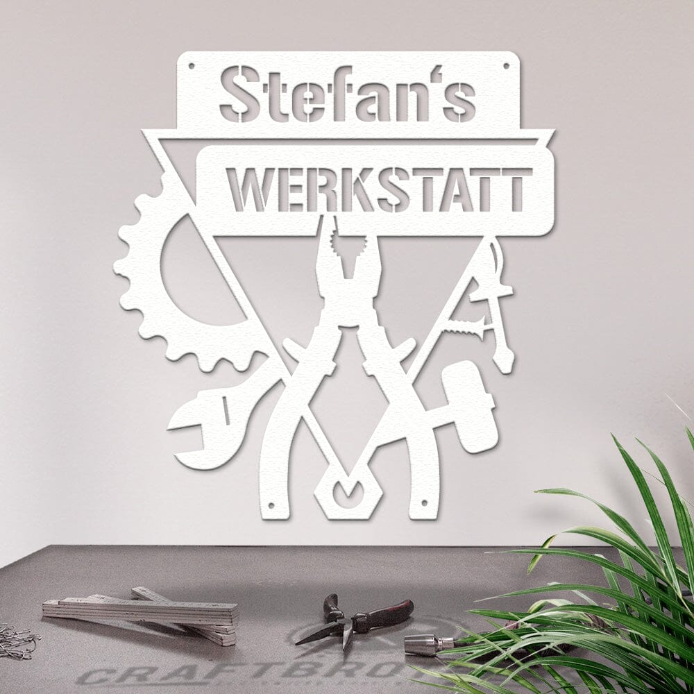 Werkstattschild - Dreieck aus edlem Stahl (personalisierbar) Craftbrothers 