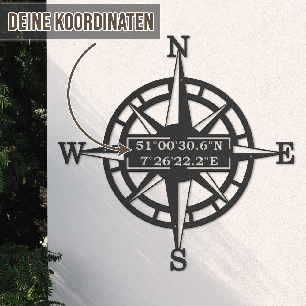 Windrose mit Koordinaten (personalisierbar)