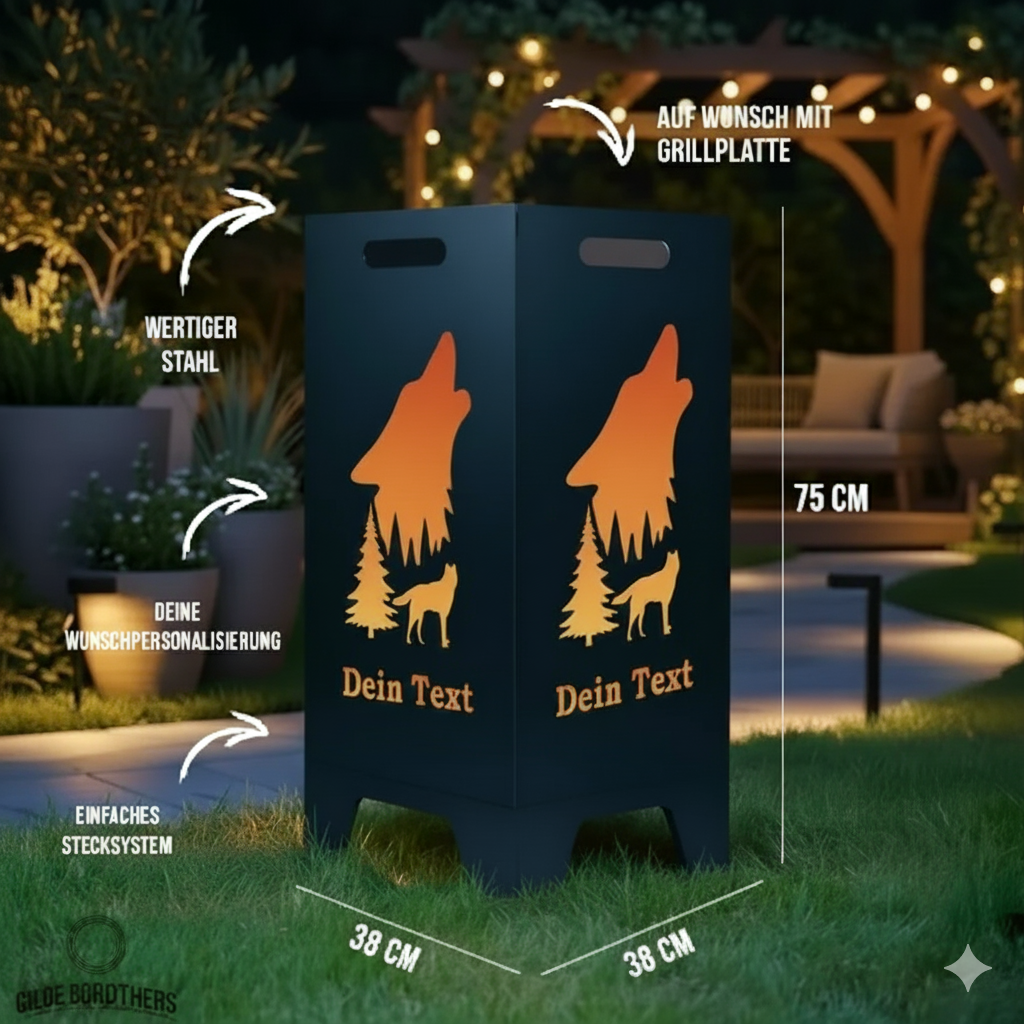 Feuertonne Wolf aus edlem Stahl