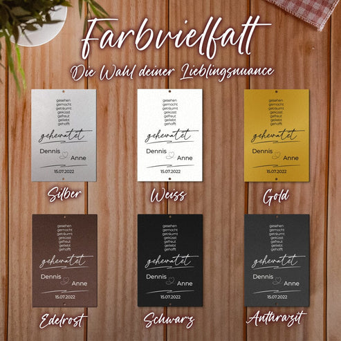 Personalisierbare Stahltafel -Gesehen, gemocht ... geheiratet - personalisierbares Hochzeitsgeschenk Tafel Craftbrothers