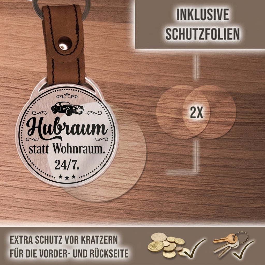 Personalisierter Foto-Schlüsselanhänger "Hubraum statt Wohnraum. 24/7." Craftbrothers