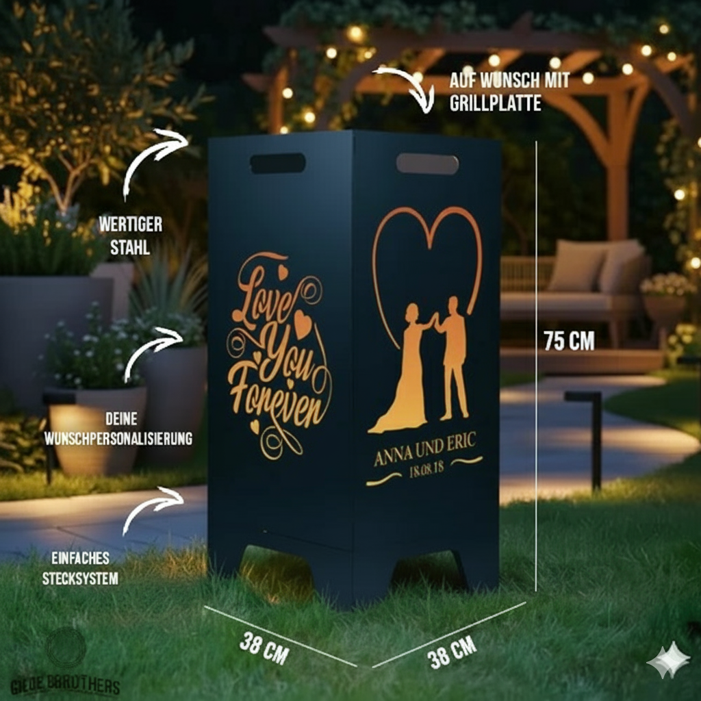 Feuertonne personalisierbar - Hochzeit - Love you forever aus edlem Stahl