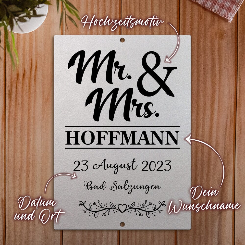 personalisierbare Tafel zur Hochzeit - Mr & Mrs Tafel Craftbrothers