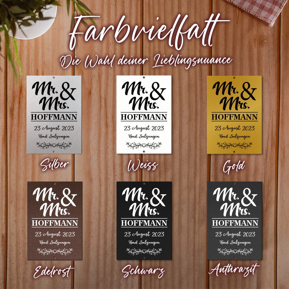 personalisierbare Tafel zur Hochzeit - Mr & Mrs Tafel Craftbrothers