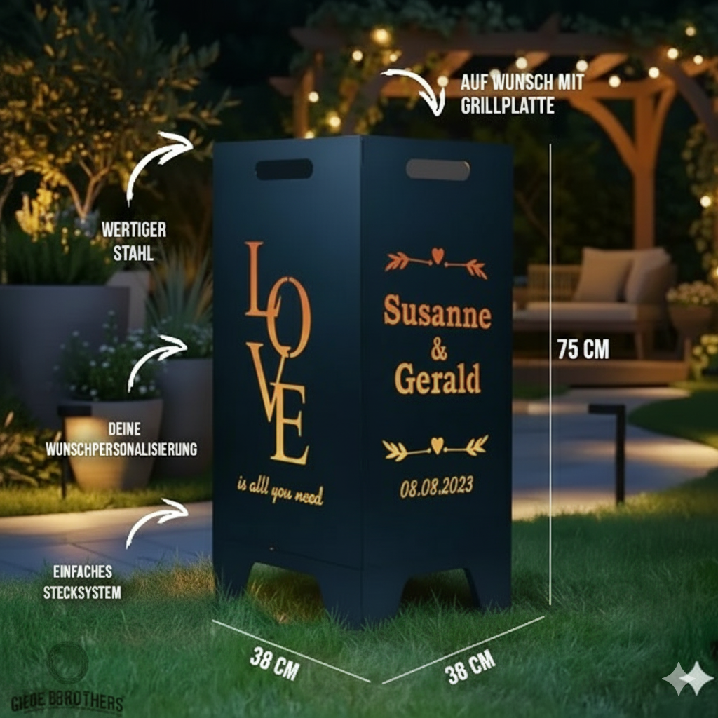 Feuertonne personalisierbar - Hochzeit - Love mit Namen und Datum