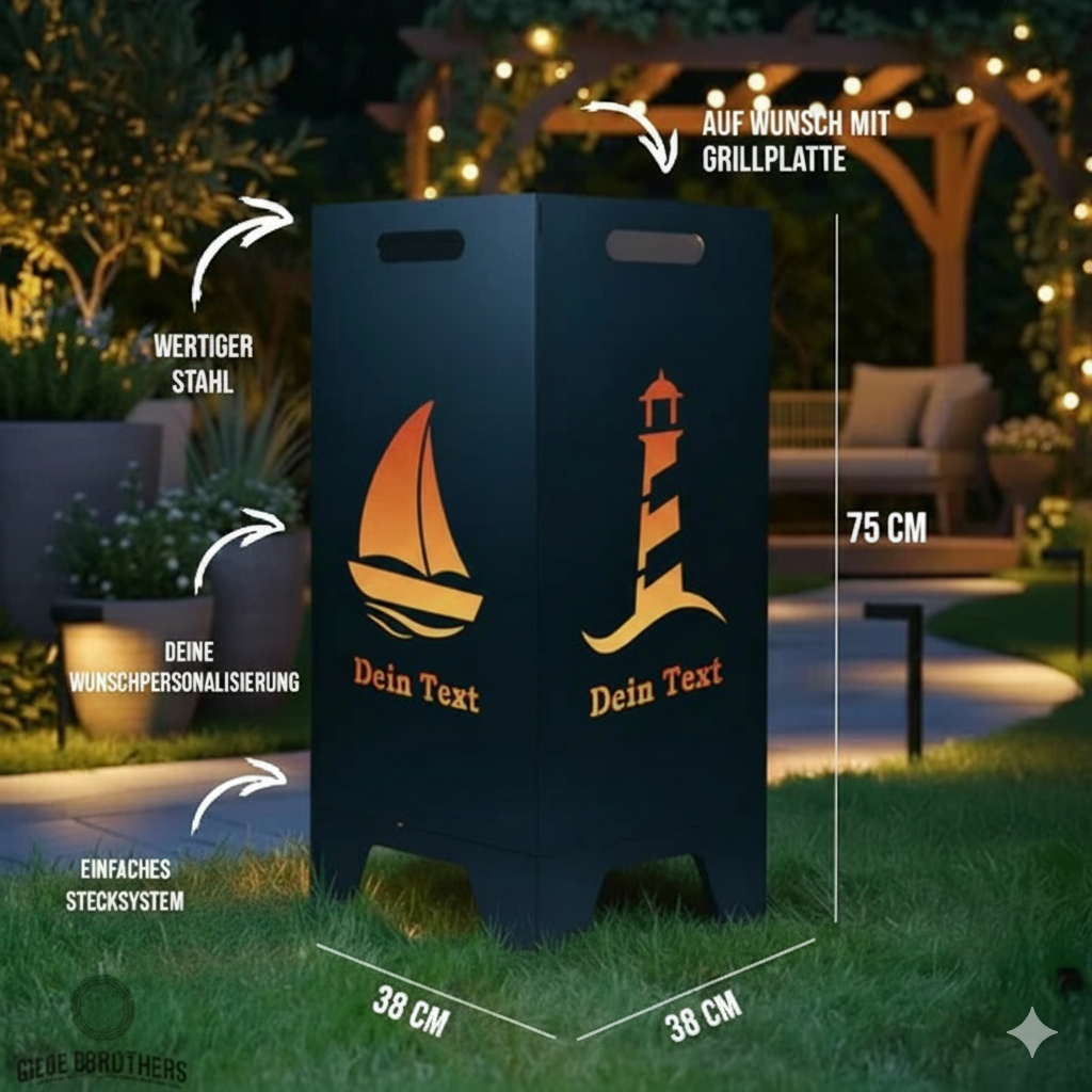 Feuertonne Leuchtturm & Segelboot aus edlem Stahl