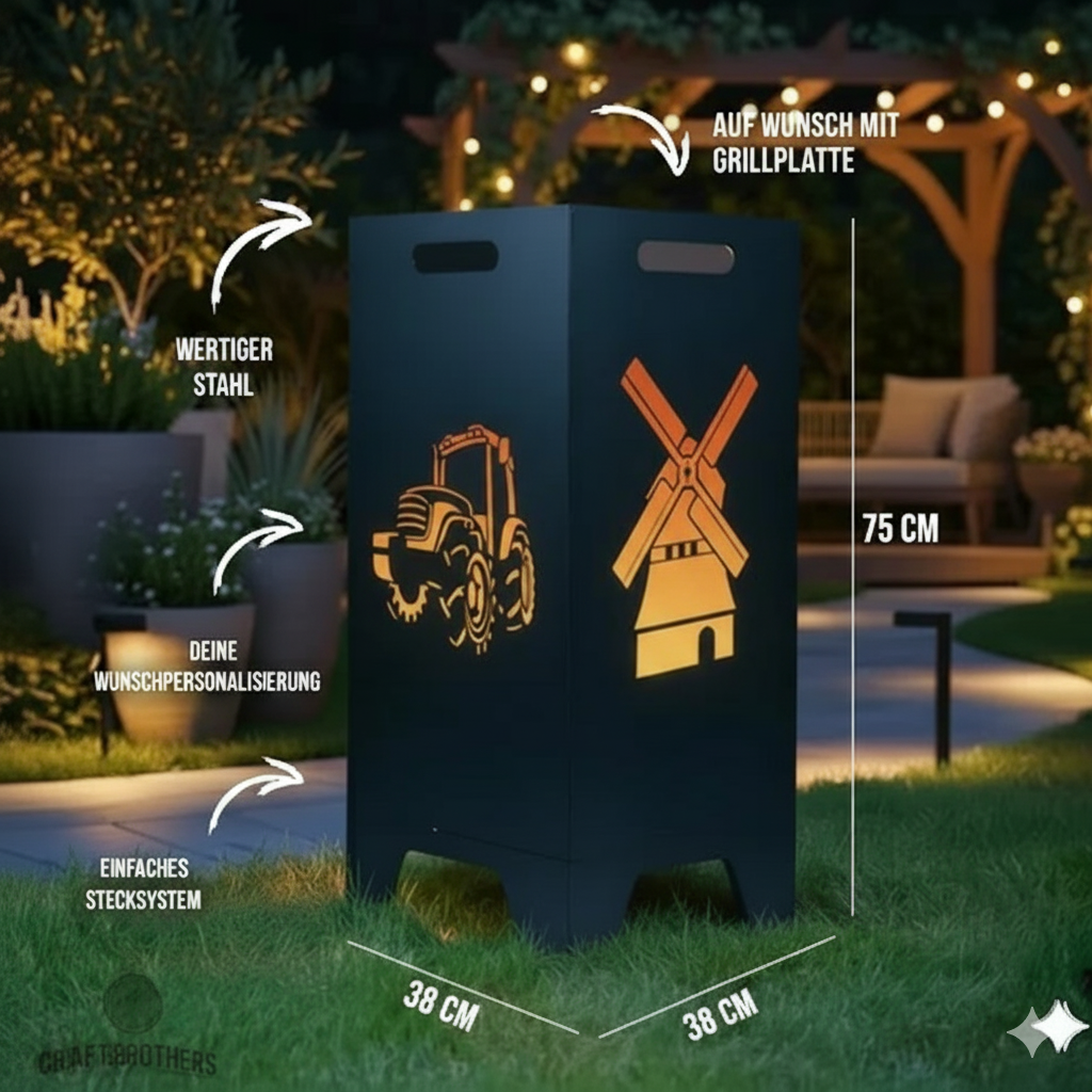 Feuertonne Traktor & Mühle aus edlem Stahl