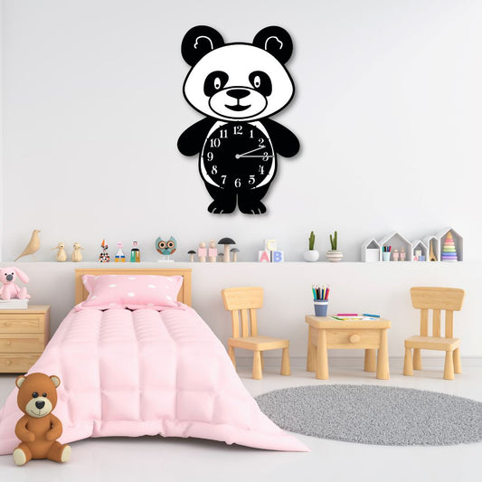 Wanduhr für Kinderzimmer "Pandabär" aus edlem Stahl Wanduhren Craftbrothers 