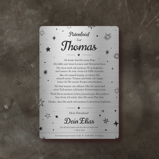 personalisierbare Tafel "Patenbrief" im Sternchendesign für Patentanten und Patenonkels - tolles Geschenk auch zur Taufe Tafel Herzau