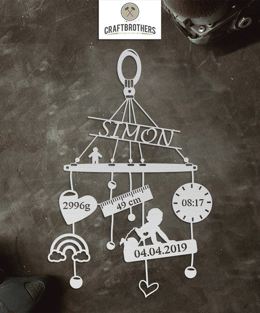 Baby-Mobile "Boys-Edition" aus edlem Stahl (personalisierbar) Craftbrothers