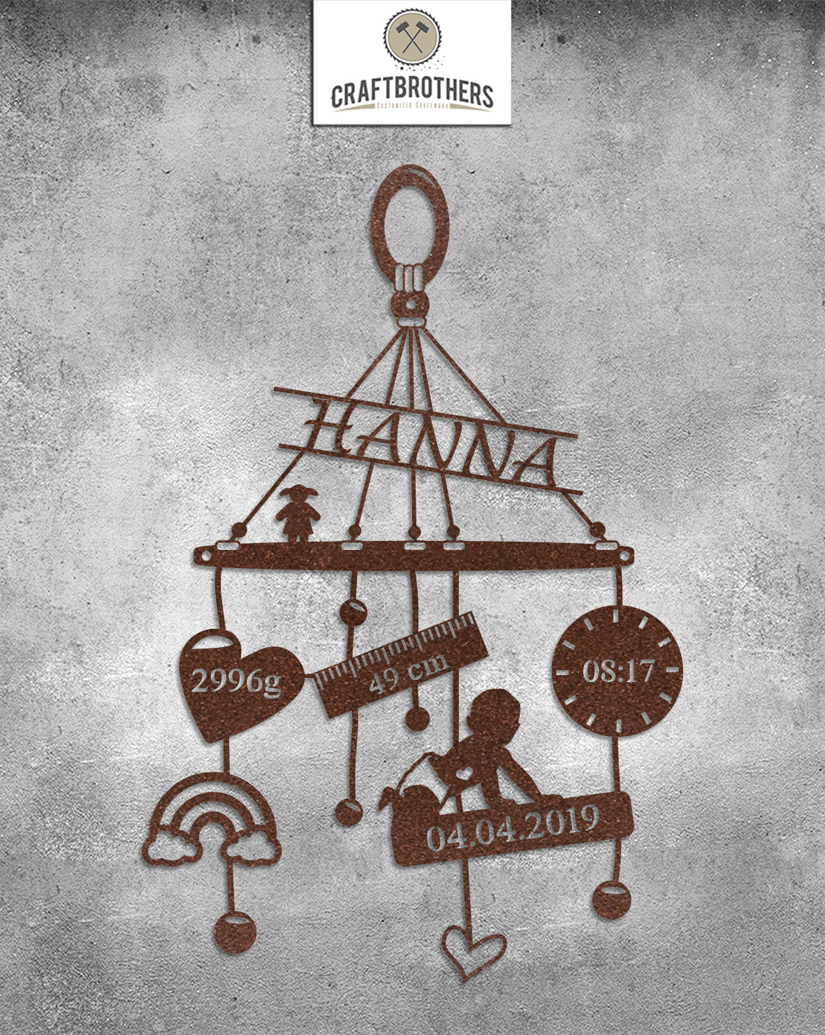 Baby-Mobile "Girls-Edition" aus edlem Stahl (personalisierbar) Craftbrothers