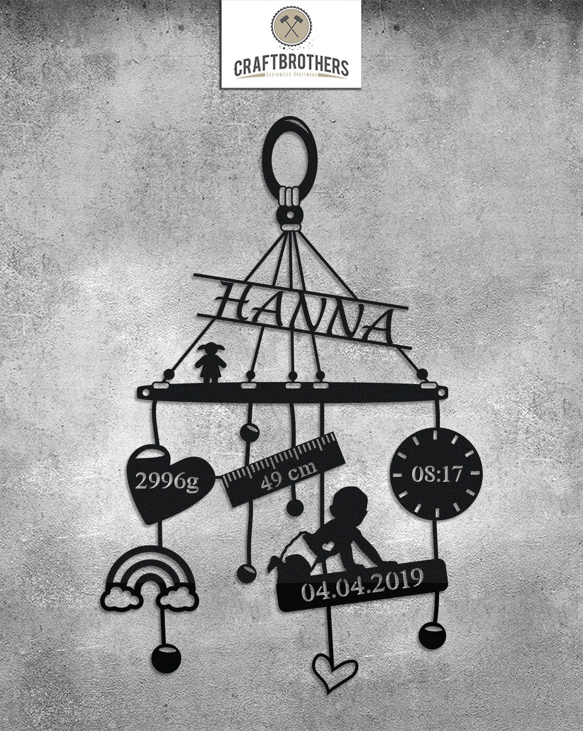 Baby-Mobile "Girls-Edition" aus edlem Stahl (personalisierbar) Craftbrothers