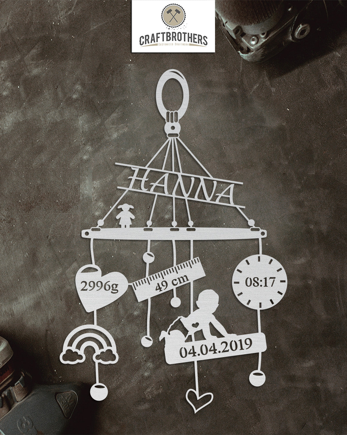 Baby-Mobile "Girls-Edition" aus edlem Stahl (personalisierbar) Craftbrothers