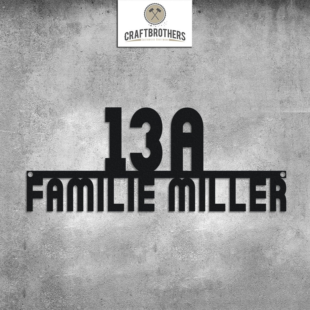 Hausnummer-Türschild "Modern" mit Familiennamen aus edlem Stahl (personalisierbar) Craftbrothers