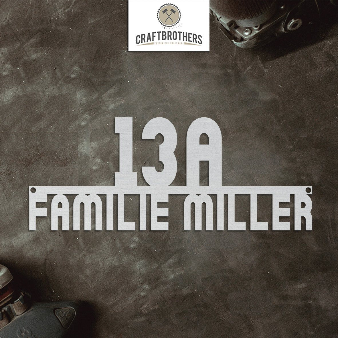 Hausnummer-Türschild "Modern" mit Familiennamen aus edlem Stahl (personalisierbar) Craftbrothers
