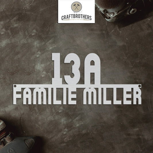 Hausnummer-Türschild "Modern" mit Familiennamen aus edlem Stahl (personalisierbar) Craftbrothers