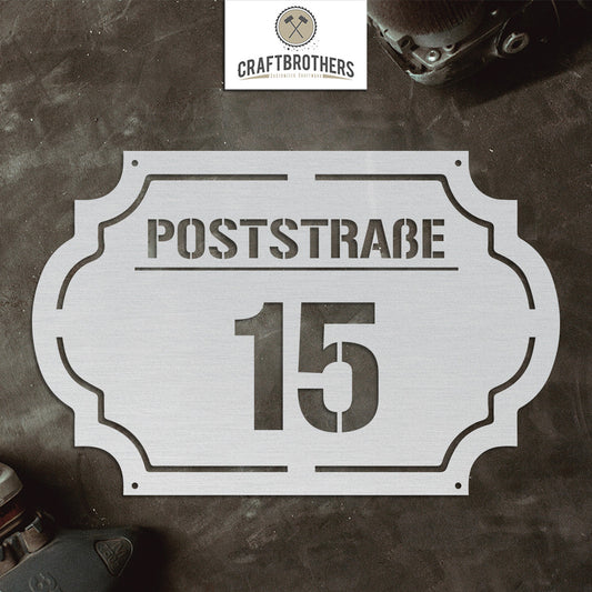 Hausnummern-Türschild "Retro" mit Straßen- oder Familiennamen aus edlem Stahl Craftbrothers