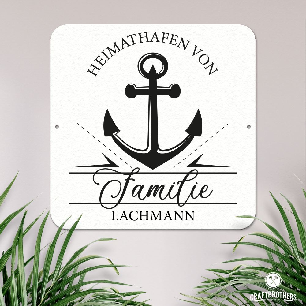 personalisierbares Türschild - Heimathafen - Großer Anker im edlen Klassiklook Türschilder Craftbrothers