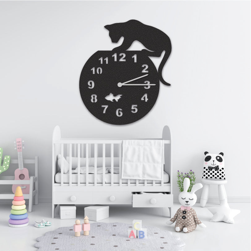 Wanduhr für Kinderzimmer "Katze" aus edlem Stahl Wanduhren Craftbrothers