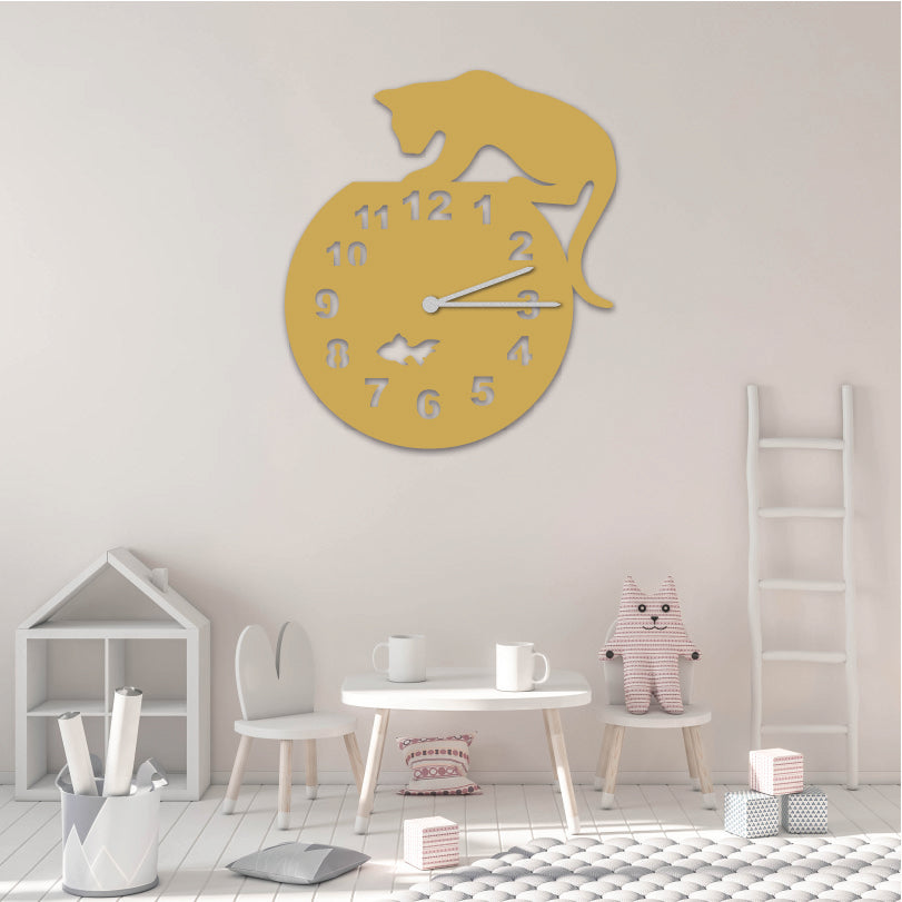 Wanduhr für Kinderzimmer "Katze" aus edlem Stahl Wanduhren Craftbrothers