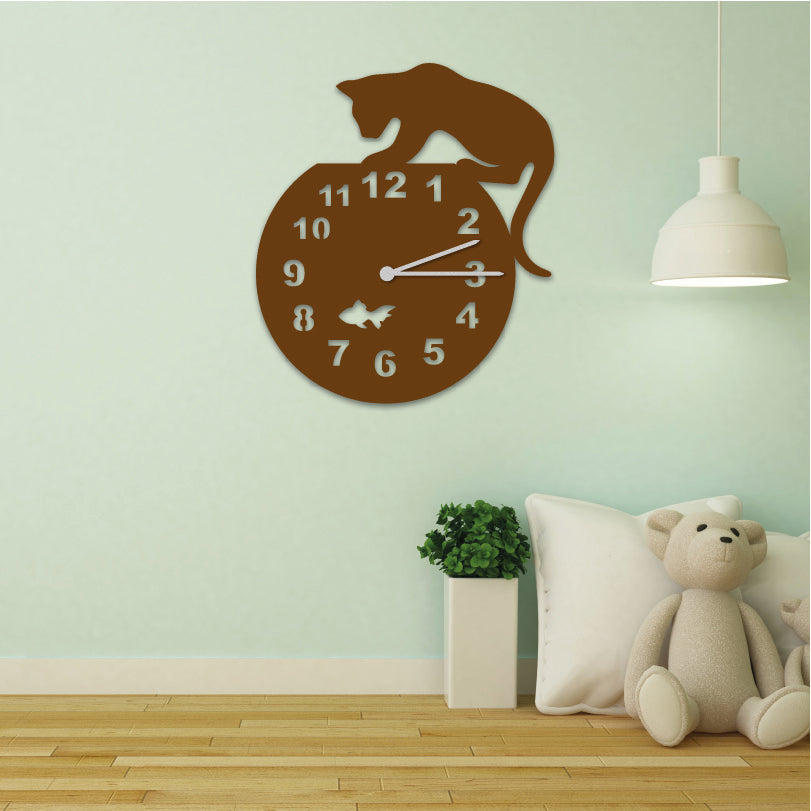 Wanduhr für Kinderzimmer "Katze" aus edlem Stahl Wanduhren Craftbrothers