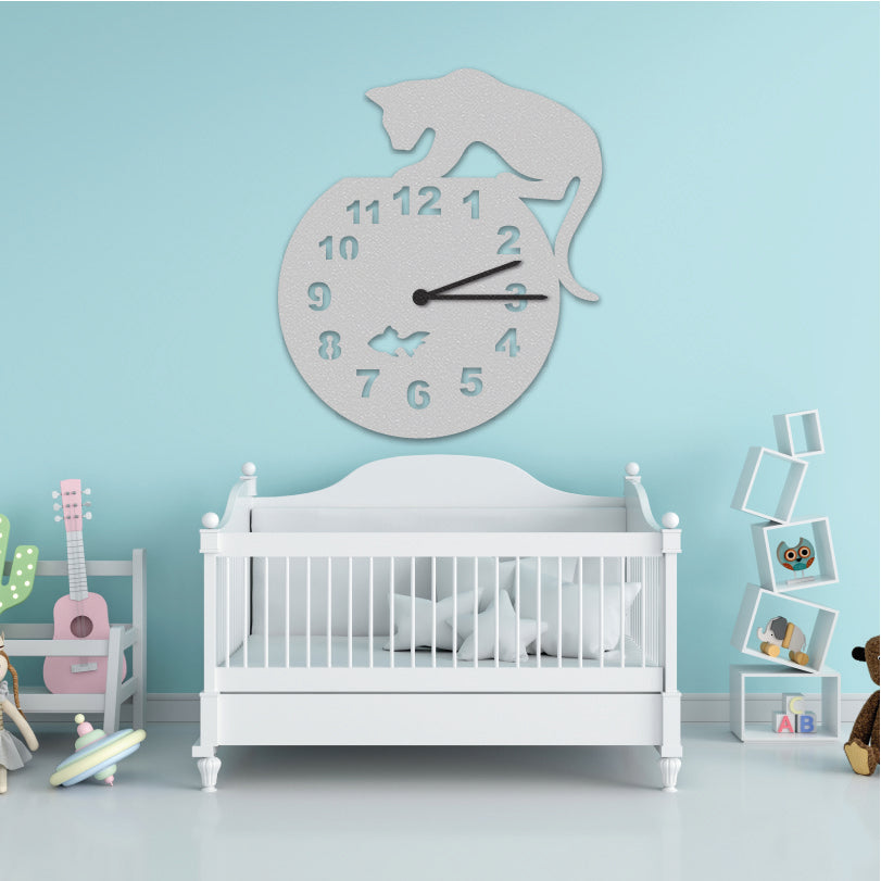 Wanduhr für Kinderzimmer "Katze" aus edlem Stahl Wanduhren Craftbrothers