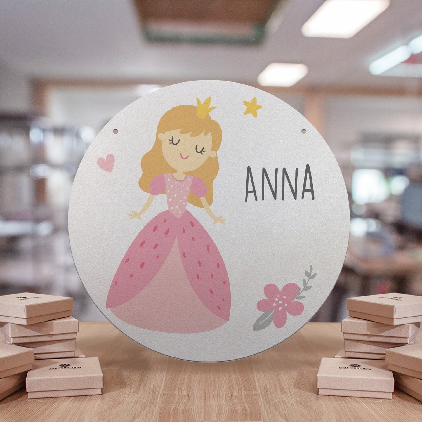 Kinderzimmerschild - Prinzessin rund aus edlem Stahl (personalisierbar) Craftbrothers