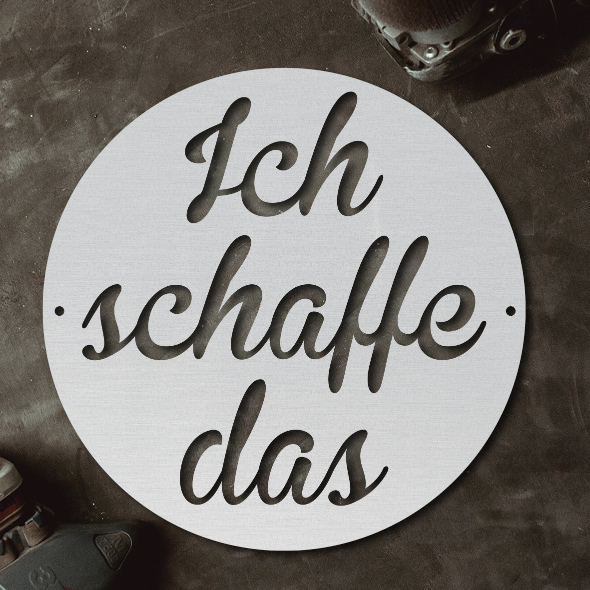 Motivationsspruch rund "Ich schaffe das" aus edlem Stahl (personalisierbar) Craftbrothers