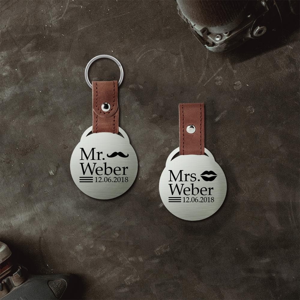 Fotogravur-Schlüsselanhänger "Mr & Mrs" für Paare Schlüsselanhänger Herzau