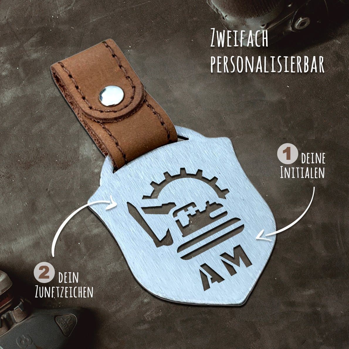 "Baggerfahrer modern" Personalisierbarer Laser-Schlüsselanhänger für Männer Craftbrothers