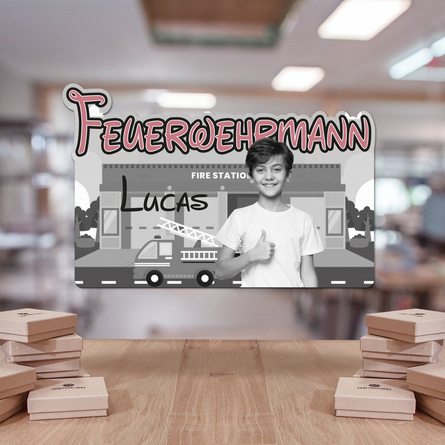 Kinderzimmerschild - Feuerwehrmann aus edlem Stahl (personalisierbar) Craftbrothers
