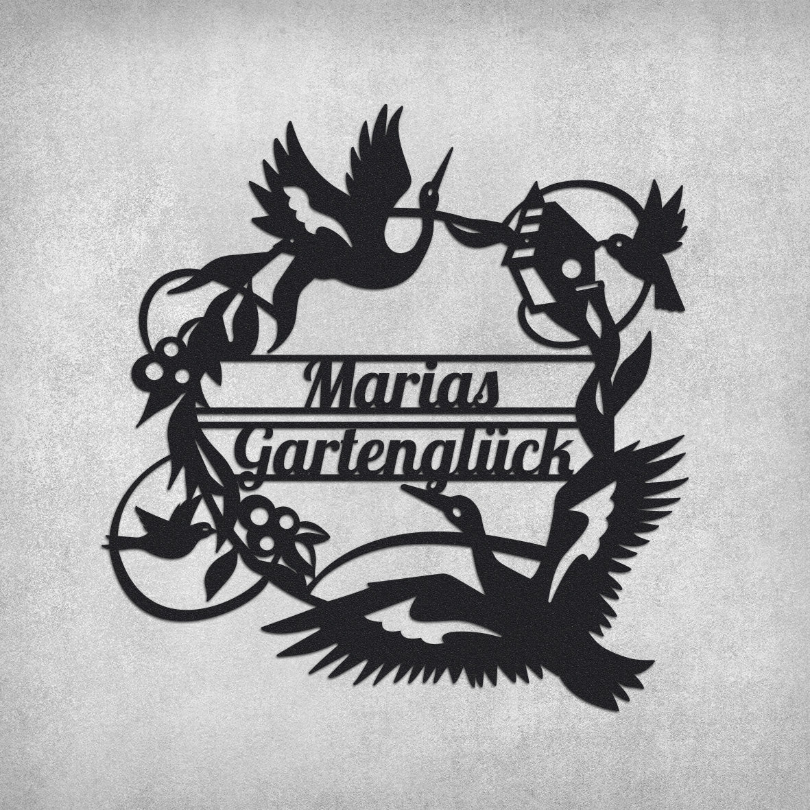 Türschild "Birds Garden mit Wunschtext" aus edlem Stahl (personalisierbar) Craftbrothers