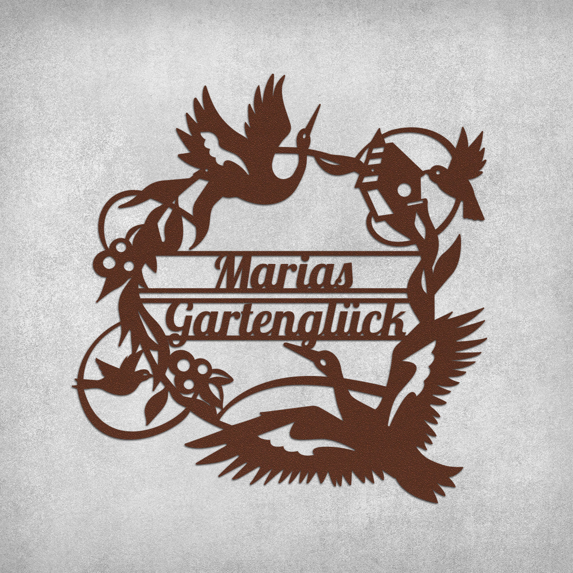 Türschild "Birds Garden mit Wunschtext" aus edlem Stahl (personalisierbar) Craftbrothers