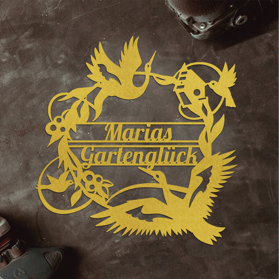 Türschild "Birds Garden mit Wunschtext" aus edlem Stahl (personalisierbar) Craftbrothers