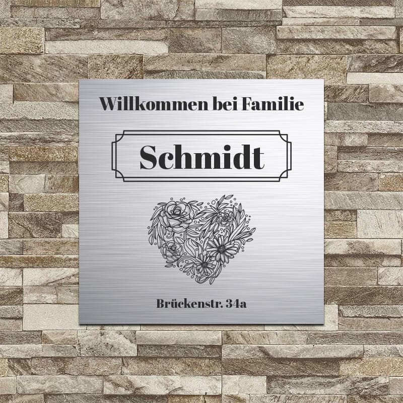 personalisierbares Türschild "Blumenherz" im edlen Klassiklook Türschilder MTM
