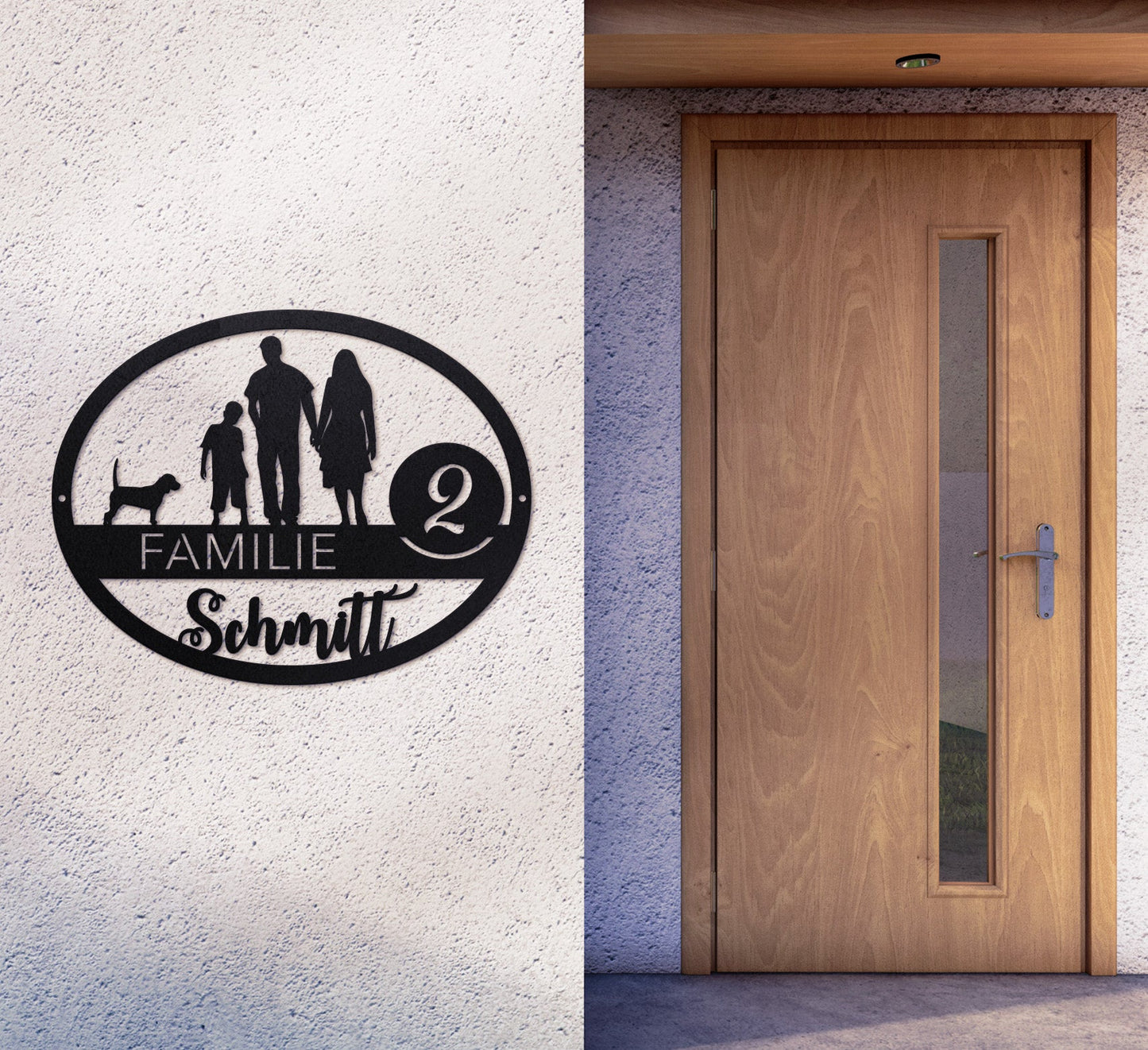 Family-Sign Edition oval 1 Kind mit Haustier Craftbrothers