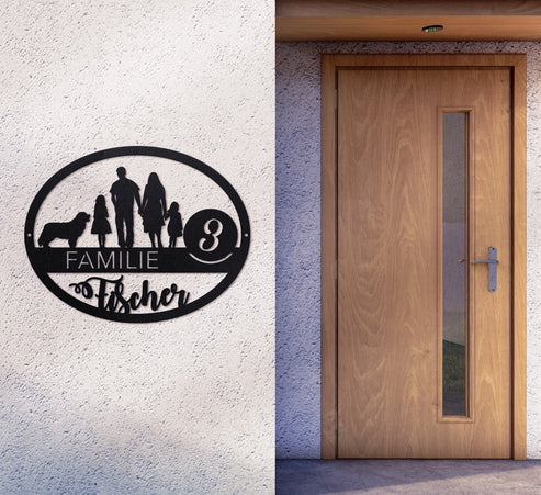 Family-Sign Edition oval 2 Kinder mit Haustier Craftbrothers