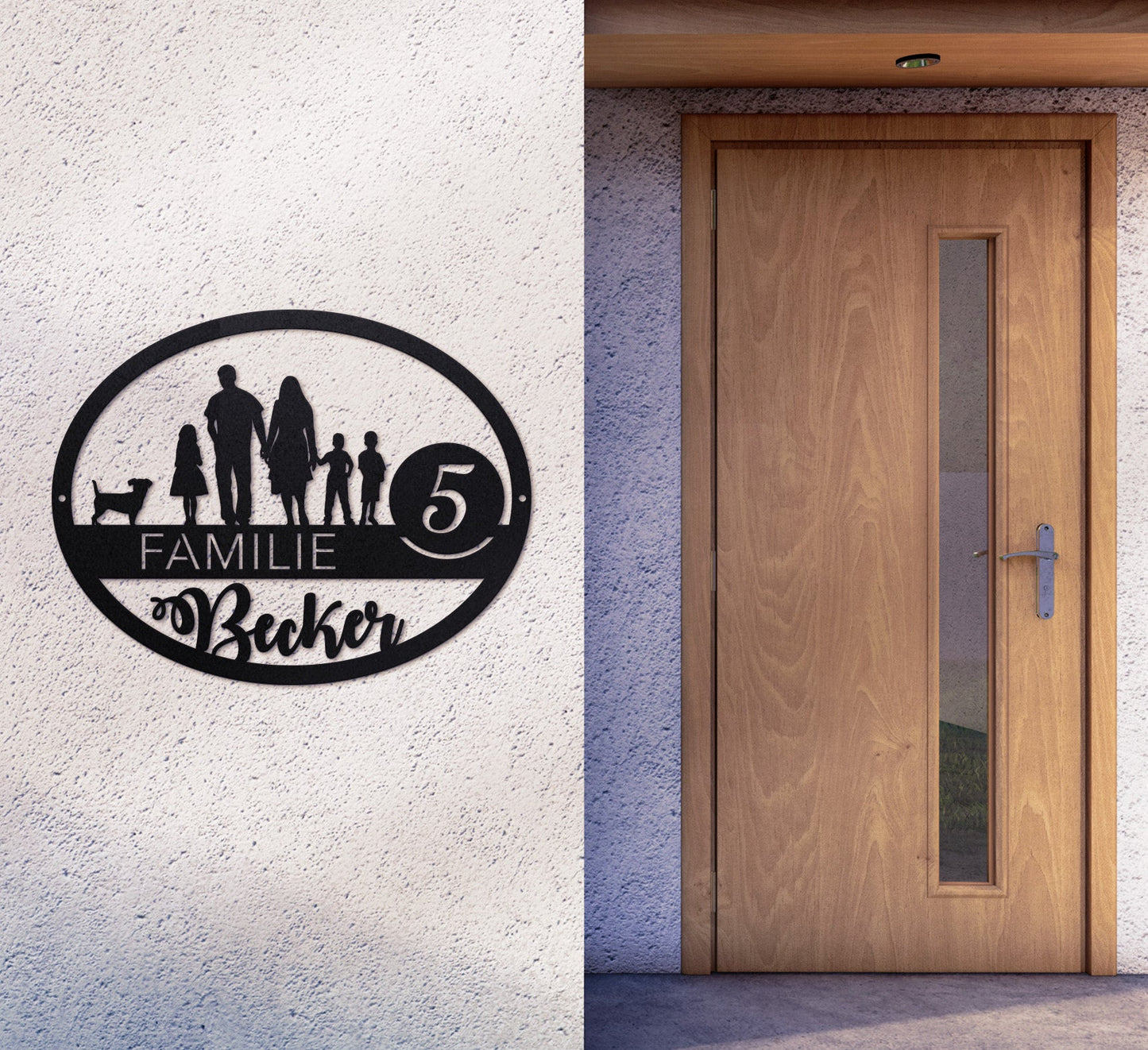 Family-Sign Edition oval 3 Kinder mit Haustier Craftbrothers