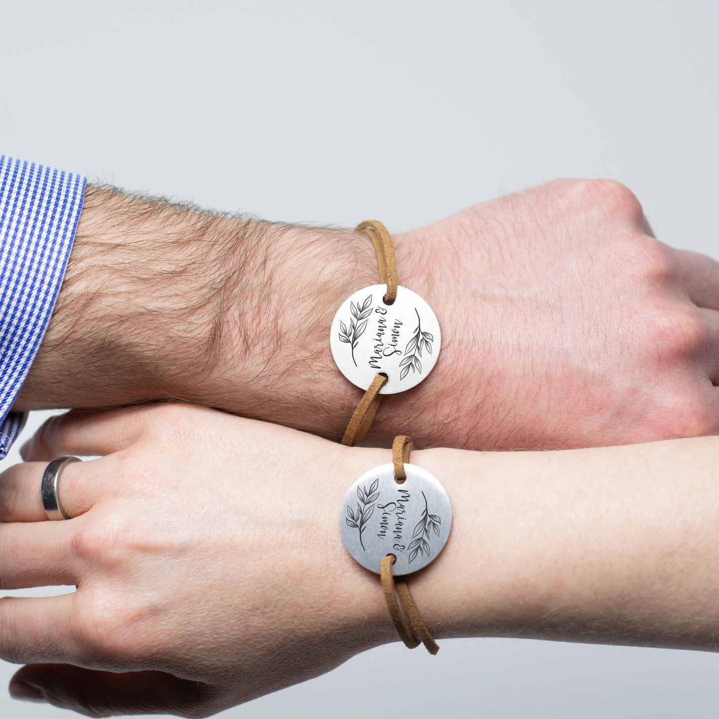 Blattdekor-Partnerarmbänder mit geheimer Fotogravur Armband Herzau