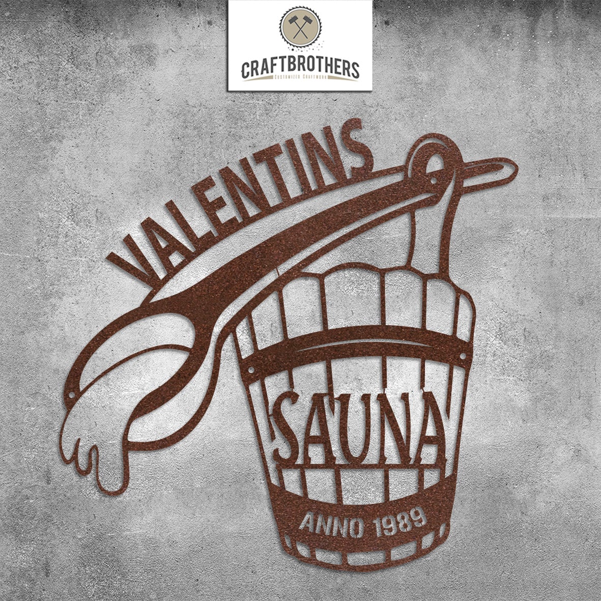 "Saunafass mit Wunschtext" aus edlem Stahl (personalisierbar) Craftbrothers