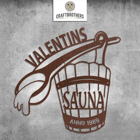 "Saunafass mit Wunschtext" aus edlem Stahl (personalisierbar) Craftbrothers